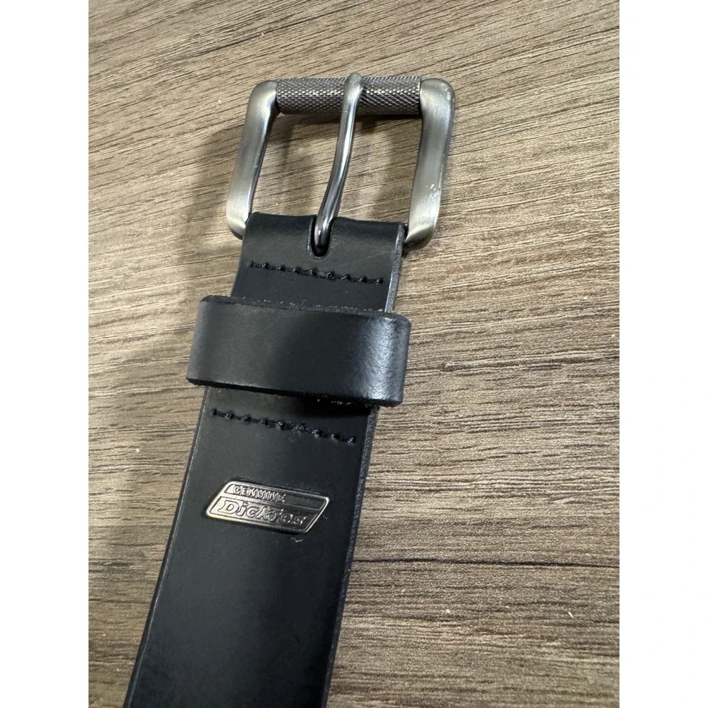 Genuine Dickies Mens Black Leather‎ Belt Silver Buckle 46-48